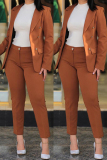 Rose Red Office Lady Busniess Pants Turn-back Collar Long Sleeve Blazer and Tapered Pants Two Pieces Suit Sets