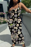 Green Floral Print Sleeveless Backless Spaghetti Strap Casual Outing Vacation Bodycon Long Maxi Dress