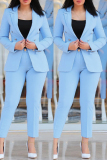 Rose Red Office Lady Busniess Pants Turn-back Collar Long Sleeve Blazer and Tapered Pants Two Pieces Suit Sets