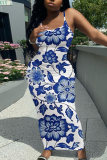 Red Floral Print Sleeveless Backless Spaghetti Strap Casual Outing Vacation Bodycon Long Maxi Dress