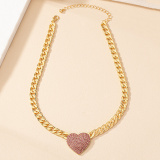 Silver Party Club Alloy Heart Shaped Pendant Rhinestone Decor Chain Necklaces