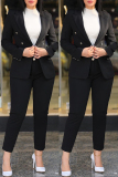 Rose Red Office Lady Busniess Pants Turn-back Collar Long Sleeve Blazer and Tapered Pants Two Pieces Suit Sets
