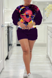 Tangerine Casual Figure Print Round Neck Long Sleeve Sweatshirts and Shorts Two Pieces Matching Sets