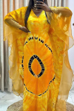 Black Tie-Dye Sheer Flowy Cape-Like Sleeves Round Neck Loose Fit Casual Gathering Kaftan Maxi Dress