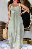 Blue Graphic Floral Print Sleeveless Backless Spaghetti Strap Floor Length Casual Outing Vacation Straight Loose Maxi Slip Dress
