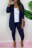 Blue Milk Fiber Long Sleeve Cardigan and Skinny Pants Two Pieces Matching Sets