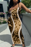 Rose Red Floral Print Sleeveless Backless Spaghetti Strap Casual Outing Vacation Bodycon Cami Maxi Dress