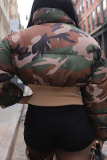 Casual Camouflage Print Zipper Mandarin Collar Fall Winter Short Outerwear Coats