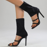 Black Casual Pointed Peep-toe Stiletto Slip-on Shoes Thin High Heel Boots Sandles (Heel Height 4.13in)