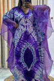 Black Tie-Dye Sheer Flowy Cape-Like Sleeves Round Neck Loose Fit Casual Gathering Kaftan Maxi Dress