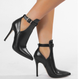Black Casual Hollow Out Pointed Shoes Thin High Heel Stilettos Sandles Boots (Heel Height 4.33in)