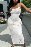 Rose Red Floral Print Sleeveless Backless Spaghetti Strap Casual Outing Vacation Bodycon Cami Maxi Dress