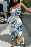 White Apricot Floral Print Sleeveless Backless Spaghetti Strap Casual Outing Vacation Bodycon Cami Maxi Dress