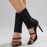Black Casual Pointed Peep-toe Stiletto Slip-on Shoes Thin High Heel Boots Sandles (Heel Height 4.13in)