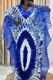 Black Tie-Dye Sheer Flowy Cape-Like Sleeves Round Neck Loose Fit Casual Gathering Kaftan Maxi Dress