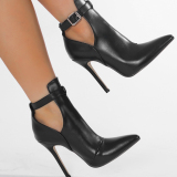 Black Casual Hollow Out Pointed Shoes Thin High Heel Stilettos Sandles Boots (Heel Height 4.33in)