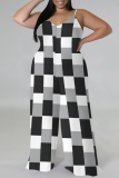 Light Blue Graphic Print Sleeveless Backless Spaghetti Strap Casual Outing Plus Size Cami Wide Leg Jumpsuit