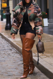 Casual Camouflage Print Zipper Mandarin Collar Fall Winter Short Outerwear Coats