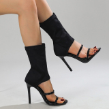 Black Casual Pointed Peep-toe Stiletto Slip-on Shoes Thin High Heel Boots Sandles (Heel Height 4.13in)