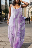 Grey Graphic Floral Print Sleeveless Backless Spaghetti Strap Floor Length Casual Outing Vacation Straight Loose Maxi Slip Dress