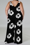 Black Brown Graphic Print Sleeveless Backless Spaghetti Strap Casual Outing Plus Size Wide Leg Jumpsuit