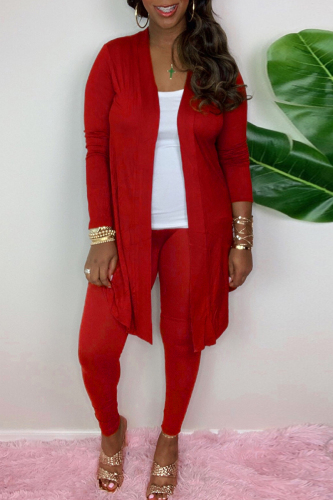 Blue Milk Fiber Long Sleeve Cardigan and Skinny Pants Two Pieces Matching Sets