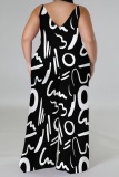Light Blue Graphic Print Sleeveless Backless Spaghetti Strap Casual Outing Plus Size Cami Wide Leg Jumpsuit
