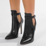 Black Casual Hollow Out Pointed Shoes Thin High Heel Stilettos Sandles Boots (Heel Height 4.33in)