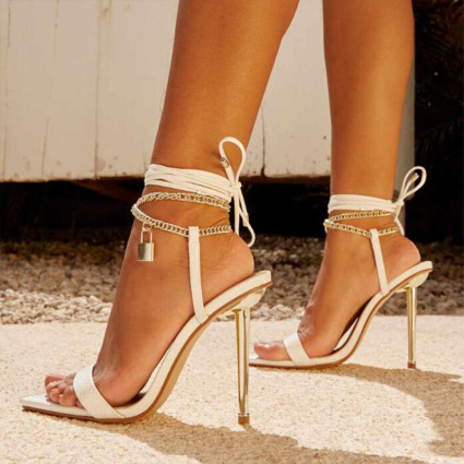 Golden Ankle Strap Metal Accessories Trim Chains Pointed Shoes Stiletto Thin High Heel Sandals(Heel Height 4.53in)