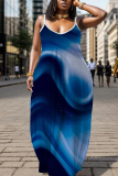 Grey Graphic Floral Print Sleeveless Backless Spaghetti Strap Floor Length Casual Outing Vacation Straight Loose Maxi Slip Dress