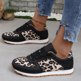 Brown Casual PU Leather leopard Strap Design Closed Sport Shoes Sneakers