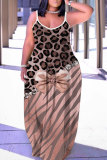 Red White Graphic Print Sleeveless Backless Spaghetti Strap Floor Length Casual Outing Straight Loose Maxi Slip Dress