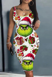 Green Christmas Outfits Sleeveless U Neck Knee Length Bodycon Vest Midi Dress