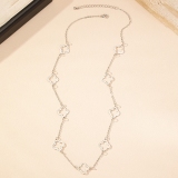 Silver Casual Vacation Cut Out Clover Flower Shaped Pendent Chain Necklaces