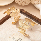 Golden Alloy Casual Party Solid Color Flowers Shaped Hoop Earrings