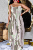 Grey Graphic Print Sleeveless Backless Spaghetti Strap Casual Outing Straight Loose Maxi Dress