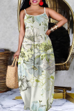Grey Graphic Print Sleeveless Backless Spaghetti Strap Casual Outing Straight Loose Maxi Dress