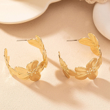 Golden Alloy Casual Party Solid Color Flowers Shaped Hoop Earrings