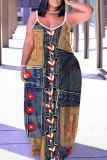 Red White Graphic Print Sleeveless Backless Spaghetti Strap Floor Length Casual Outing Straight Loose Maxi Slip Dress