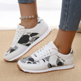 Brown Casual PU Leather leopard Strap Design Closed Sport Shoes Sneakers
