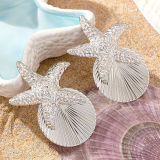 Silver Alloy Casual Vacation Exaggerated Starfish Shell Shaped Earrings
