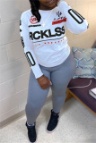 Dark Blue Casual Letter Print Basic Round Neck Long Sleeve Tops T-shirts