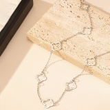 Silver Casual Vacation Cut Out Clover Flower Shaped Pendent Chain Necklaces