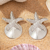 Silver Alloy Casual Vacation Exaggerated Starfish Shell Shaped Earrings