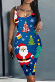 Green Christmas Outfits Sleeveless U Neck Knee Length Bodycon Vest Midi Dress