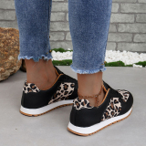 Brown Casual PU Leather leopard Strap Design Closed Sport Shoes Sneakers