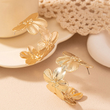 Golden Alloy Casual Party Solid Color Flowers Shaped Hoop Earrings