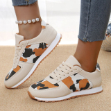 Brown Casual PU Leather leopard Strap Design Closed Sport Shoes Sneakers