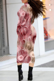 Light Purple Letter Print Long Sleeve O Neck Casual Outing Bodycon Pencil Tank Midi Dress
