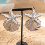 Silver Alloy Casual Vacation Exaggerated Starfish Shell Shaped Earrings